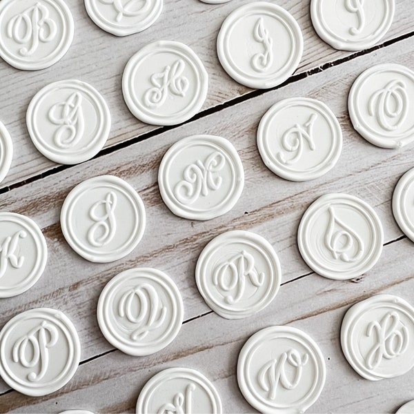 White Bold Calligraphy Wax Seal Stickers, Modern Monogram Initial Wedding Wax Seal Stickers, DIY Wedding Invitation Single Letter Wax Seals