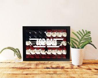 Top Dad American Flag Shadow Box Paper Flower Home Decorat Display Case, Custom Military Father's Day Gift Ideas, Patriotic Wall Decor/Art