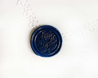 Navy Blue Rose Wedding Wax Seal Sticker, Self Adhesive Wax Seal, Floral Wedding Invitation Seal, Peel and Stick Wax Seal, Envelope Seal, DIY