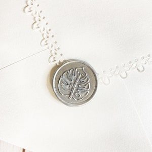 Silver Monstera Leaf Wedding Wax Seal Sticker, Self Adhesive Wax Seals, Wedding Invitation Seals, Peel and Stick Wax Seal, Envelope Seals