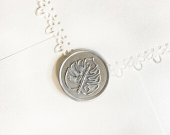 Silver Monstera Leaf Wedding Wax Seal Sticker, Self Adhesive Wax Seals, Wedding Invitation Seals, Peel and Stick Wax Seal, Envelope Seals