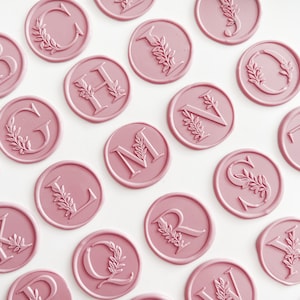 Selos de cera personalizados rosa empoeirados, adesivos de selo de cera de casamento iniciais modernos, selos de cera de monograma, selos de cera de carta de convite de casamento personalizados