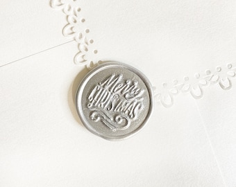 Silver Merry Christmas Wax Seal Sticker, Self Adhesive Wax Seals, DIY Christmas Card Wax Seals, Peel and Stick Wax Seal, Envelope Seals