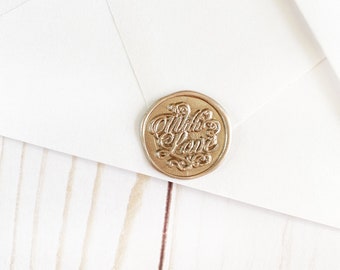 Champagne Gold With Love Wedding Wax Seal Sticker, Self Adhesive Envelope Wax Seal, Wedding Invitation Seal, Peel and Stick Wax Seal, DIY