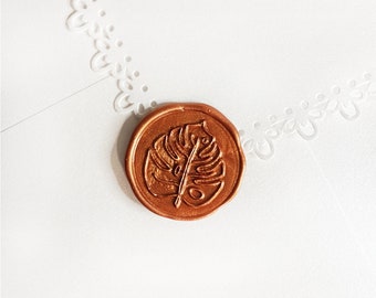 Copper Monstera Leaf Wedding Wax Seal Sticker, Self Adhesive Wax Seals, Wedding Invitation Seals, Peel and Stick Wax Seal, Envelope Seals