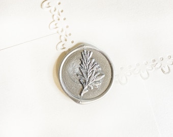 Silver Rosemary Botanical Twig Wedding Wax Seal Sticker, Self Adhesive Wax Seals, Invitation Seals, Peel and Stick Wax Seal, Envelope Seals