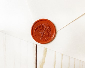 Terracotta Monstera Leaf Wedding Wax Seal Sticker, Self Adhesive Wax Seal, Tropical Wedding Invitation Seal, Peel & Stick Envelope  Wax Seal