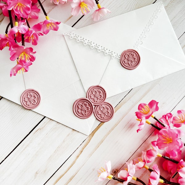 Pink Cherry Blossom Self Adhesive Wax Seal Stickers, Sakura Spring Flower Wedding Invitation Wax Seals, Custom Peel and Stick Wax Seals, DIY