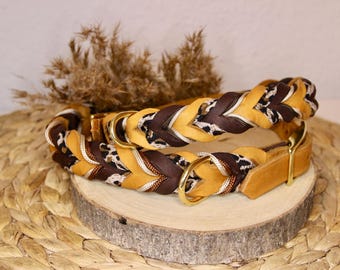 Geflochtenes Hundehalsband aus Fettleder | Cognac & Dunkelbraun | Leopardenmuster | Leopardenhalsband | Leder Hundehalsband handgemacht