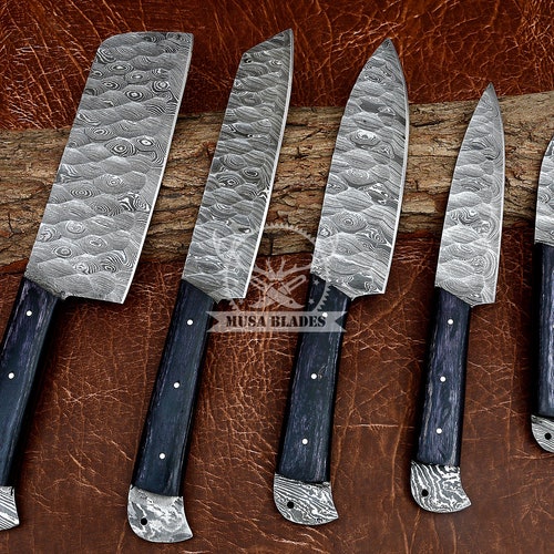 Damascus Steel 5 PCs Chef Knife Set shops Christmas Gift Handmade Kitchen Knife Set Wood Handles Sharp Edges Free Leather Roll Best Gift Birthday