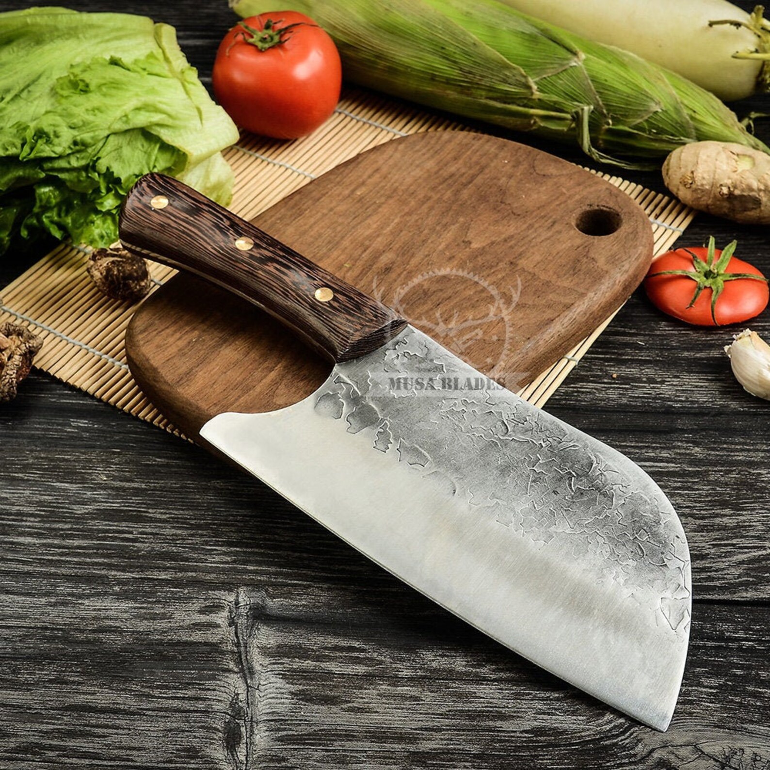 Full Tang Serbian Cleaver Knife Chef Chopper Knife Handmade Etsy