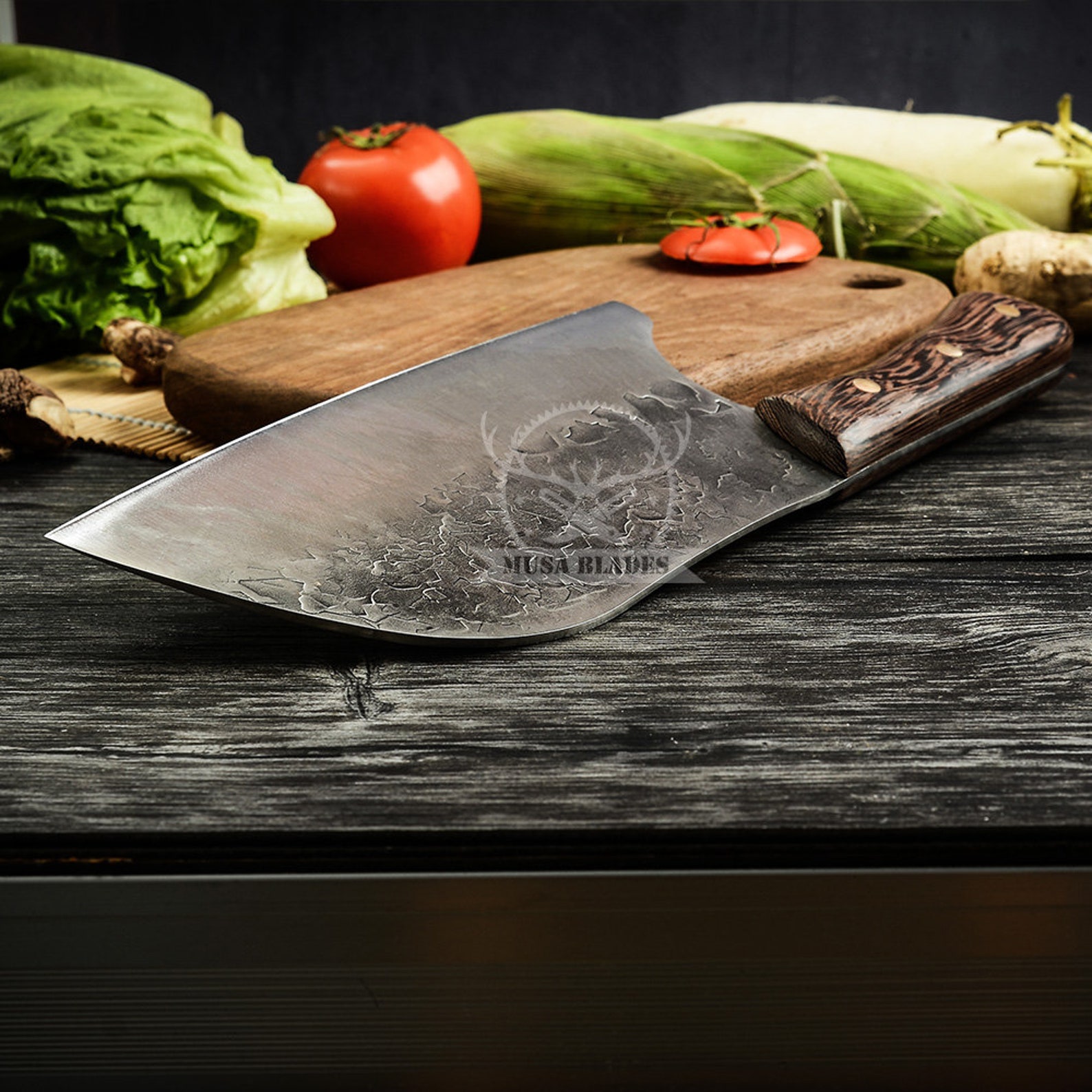 Full Tang Serbian Cleaver Knife Chef Chopper Knife Handmade Etsy