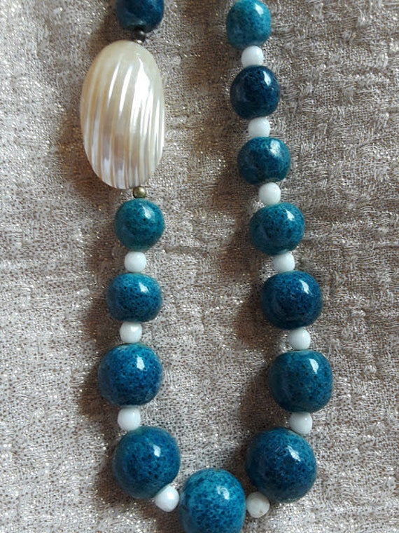 Handmade Unique Blue/White Round Beads & Faux MOP… - image 1