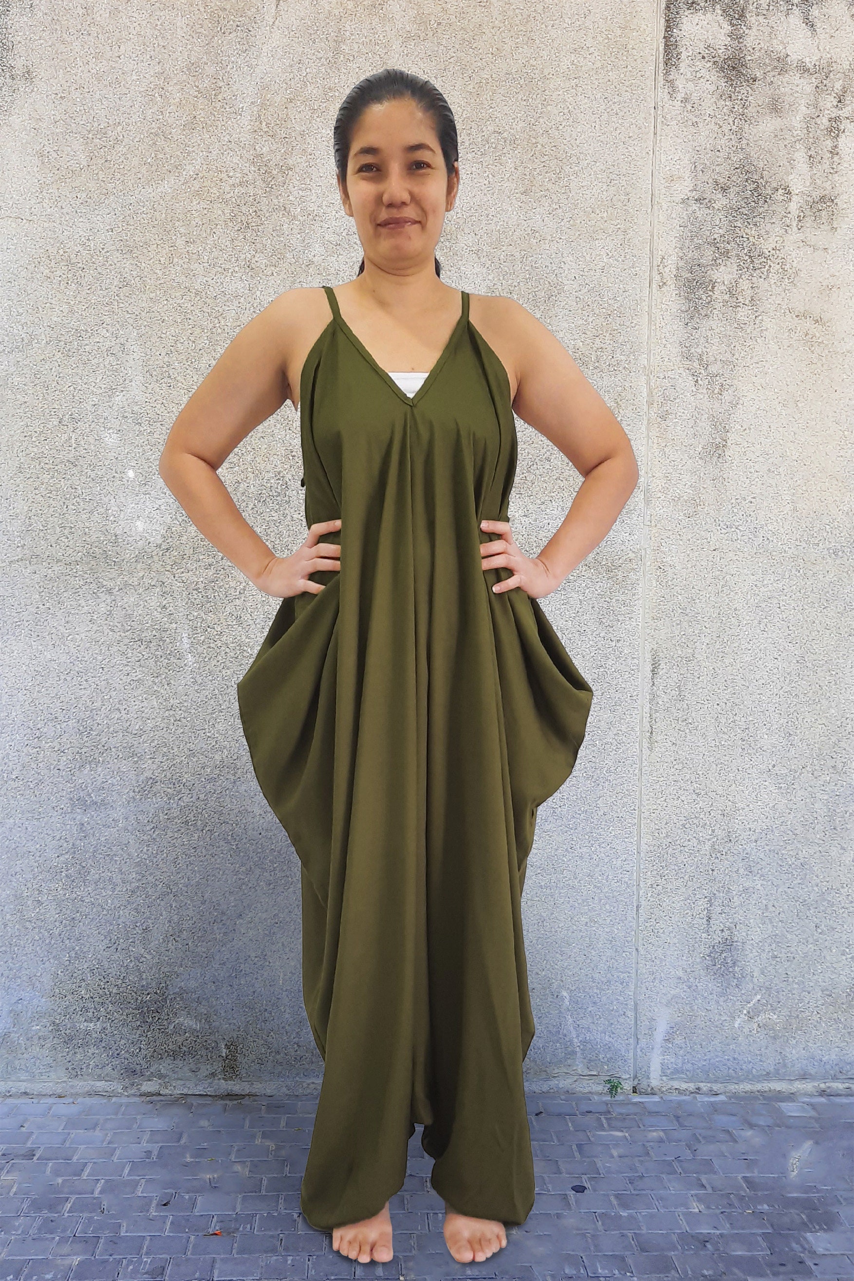 Harem Jumpsuit Women in Green Harem Jumpsuit With Pockets Etsy