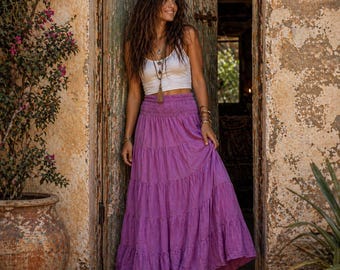 Flowy Purple Maxi Skirt with Internal Half Slip, Elastic Waist Long Breezy Summer Beach Skirt, One Size fits Most 7601 Amethyst