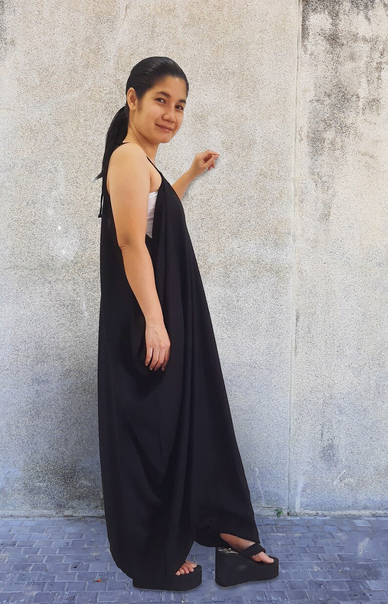 Harem Jumpsuit Women in Black, Harem Jumpsuit With Pockets, Hippie