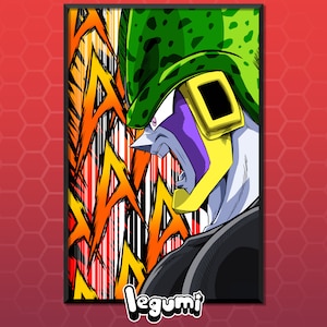 May include: A black and white illustration of a green and yellow character with a purple and yellow face. The character is yelling and has a black background with yellow and red lines. The image has the text "legumi" at the bottom.