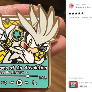Silver The Hedgehog Music Player Enamel Pin - Sonic The Hedgehog Gold Enamel Pin image 2