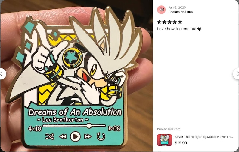 Silver The Hedgehog Music Player Enamel Pin - Sonic The Hedgehog Gold Enamel Pin image 2