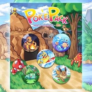 Peut inclure: Un ensemble de cinq boutons Poke Pack mettant en vedette Kanto Legends - Red. Les boutons présentent divers personnages de Pokemon, notamment Charmander, Squirtle, Pikachu, Bulbasaur et Eevee. Les boutons sont circulaires et ont une finition brillante.