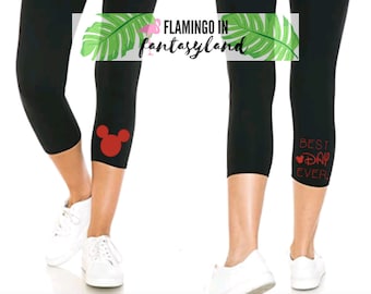 Best Day Ever Disney Womens Capri Leggings | Disney Bounding Outfit | Disney Vacation Womens Leggings | Mickey Leggings | Minnie Leggings