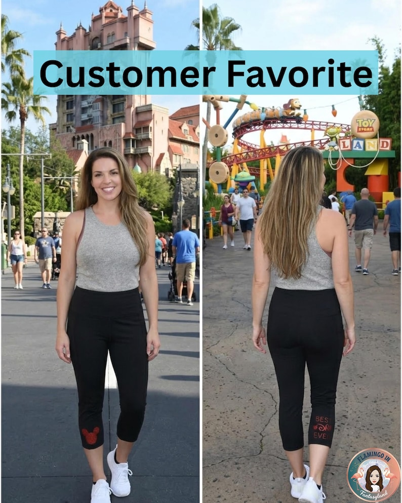 Best Day Ever Womens Capri Leggings | Theme Park Bounding | Florida Vacation Womens Leggings | California Vacation Leggings | Mouse Leggings image 2