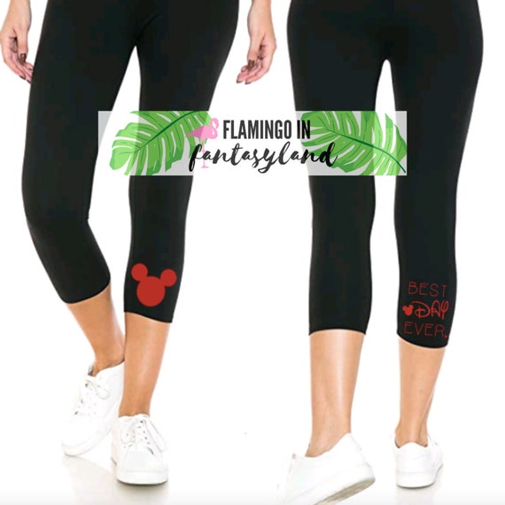 Best Day Ever Womens Capri Leggings | Theme Park Bounding | Florida Vacation Womens Leggings | California Vacation Leggings | Mouse Leggings