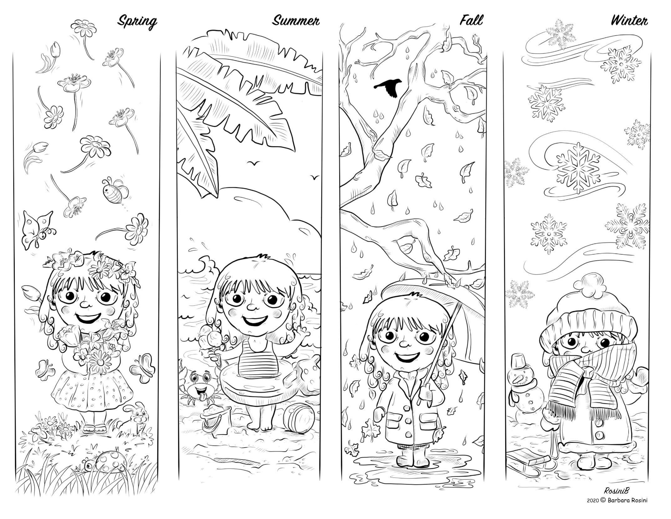 Four Seasons Coloring Page Printable