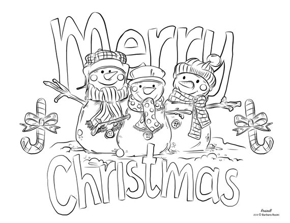 Coloring Page Instant Download  Christmas Snowmen  PDF 1page