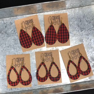 Buffalo Plaid Earrings | Cute Earrings | Red and Black Earrings | Wooden Earrings