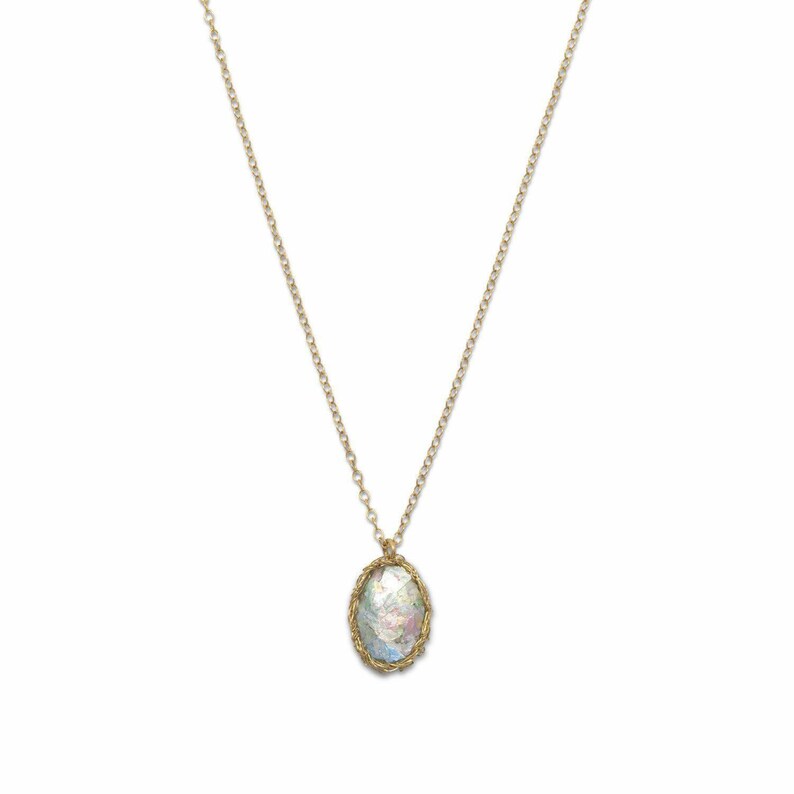Ancient Roman Glass 1420 Gold Filled Oval Necklace