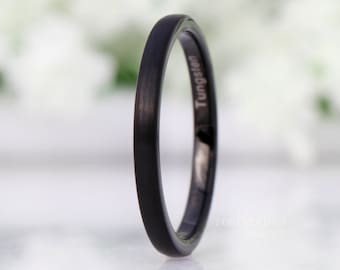 2mm Tungsten Band 2mm 14K Rose Gold Tungsten Band with Flat Edge and Custom Laser Engraving INSIDEOUTSIDE Ring