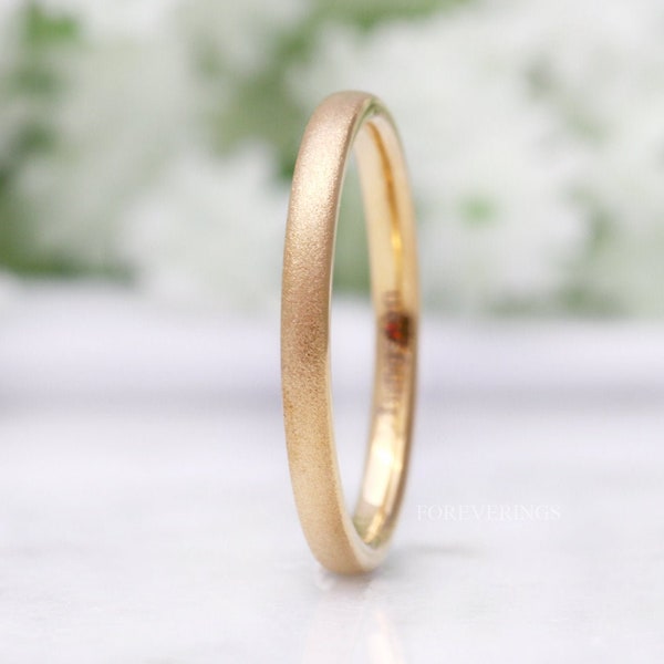 Minimalist Gold Wedding Band, Sandblasted Tungsten Ring, 2mm Womens Wedding Band, Simple and Unique Gold Ring, Custom Engraved Ring