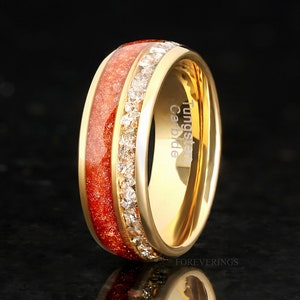 Carina Nebula Ring Men, Gold Wedding Band, Gold Sandstone, Space Ring, Dome, Polish, Man Diamond Ring, Red Sandstone, Personalized Gift