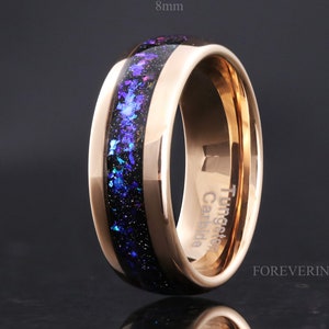 Orion Nebula Ring Rose Gold, Man Woman Wedding Band, 8mm-6mm-4mm Tungsten Band, Blue Nebula Ring, Outer Space Ring, Unique Ring, Engraving