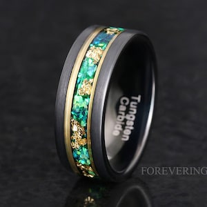 Mens wedding band black fire opal hotsell