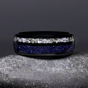 Mens Rift Nebula Ring, Starry Night Wedding Band, Space Ring, Black Tungsten Ring, Man Galaxy Band, Sandstone, Dome, Polish, Ring Engraving