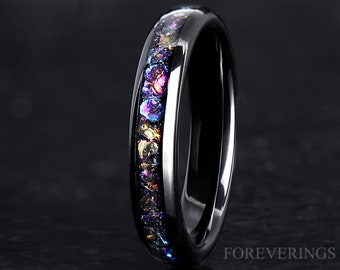 4mm Veil Nebula Ring, Witch's Broom, Tungsten Outer Space Ring, Man Woman Wedding Ring, Comfort Fit, Black, Dome, Polish