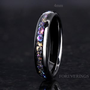 4mm Veil Nebula Ring, Witch&#39;s Broom, Tungsten Outer Space Ring, Man Woman Wedding Ring, Comfort Fit, Black, Dome, Polish