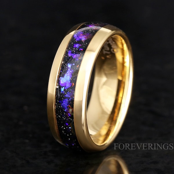 Orion Nebula Ring Gold Wedding Band, 8mm 6mm 4mm Tungsten Band, Outer Space Ring, Man Woman Ring, Blue Nebula Band, Unique Ring, Engraving