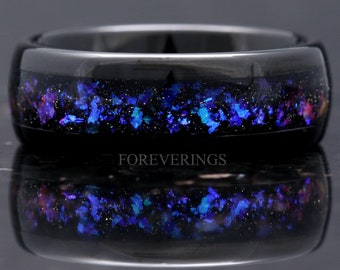 Orion Nebula Ring, 8mm-6mm Tungsten Outer Space Ring, Men Woman Wedding Band, Black, Dome, Polish, Comfort Fit, Birthday Anniversary Gift