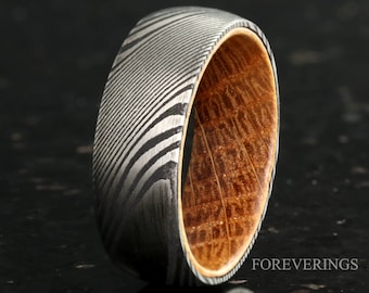 Customized Damascus Ring Man, Wood Wedding Band, Metal and Wood, Stainless Steel, Unique Man Engagement Ring, 5th Anniversary Gift for Him