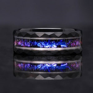 Orion Nebula Ring, Mens Wedding Band, Black Hammered Tungsten, 8mm Space Ring, Blue Sandstone, Man Tungsten Ring, Black Galaxy Ring, Engrave
