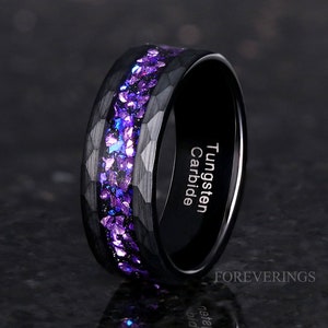 Crab Nebula Hammer Ring, Man Alexandrite Band, Outer Space Ring, 8mm Man Wedding Band, Purple Nebula Ring, Black Tungsten Ring, Ring Engrave