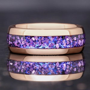 Crab Nebula Ring, Alexandrite Tungsten Wedding Band, Outer Space Ring, Rose Gold Plating, Dome, Polish, Comfort Fit, Birthday Anniversary