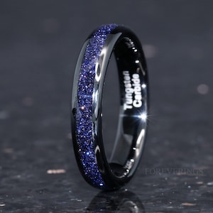 Great Rift Nebula Ring, 4mm Tungsten Wedding Band, Outer Space Ring, Black Ring, Dome, Polish, Comfort Fit, Birthday Anniversary Gift