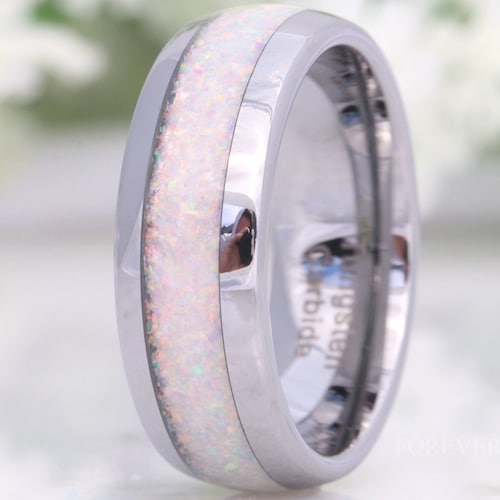 Meteorte & Galaxy Opal Gold Tungsten Mens Rng, Mens Weddng Rng