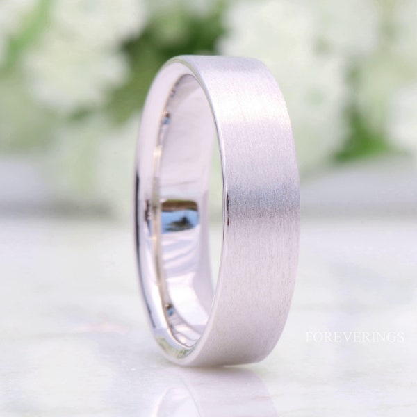 925 Sterling Silver Wedding Band, 6mm Band, No Plating, Brushed Matte, Comfort Fit, Flat, Mens Womens Ring, Simple Wedding Band