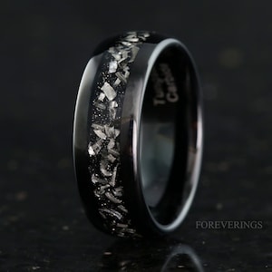 Meteorite Wedding Band, 8mm Black Tungsten Ring, Polished, Dome, Smooth Ring, Comfort Fit, Birthday Anniversary Gift for Him, Unique Ring