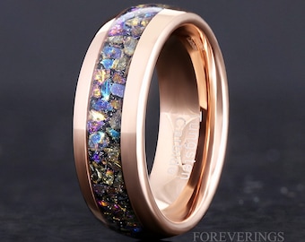 Veil Nebula Ring, Witch's Broom, Rose Gold Tungsten Ring, 8mm-6mm-4mm Man Woman Wedding Ring, Comfort Fit, Dome, Polish, Outer Space Ring